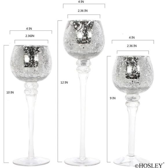 Set of 3 Crackle Metallic Glass Tealight Holders - 12 Inch, 10 Inch,9 Inch Ideal - Picture 6 of 7